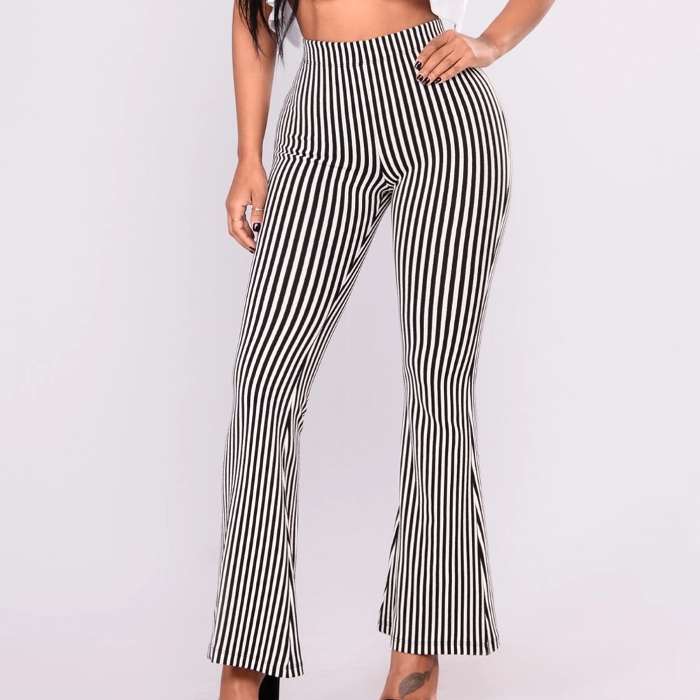 FashionNova Black/White Striped Bell Pants